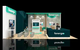 30x30 booth with reception and speaker area